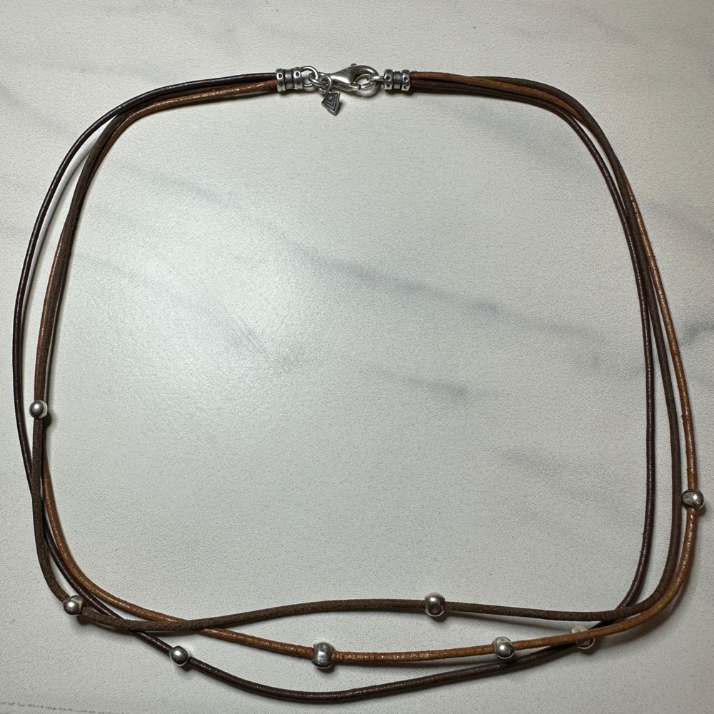 Silpada 925 Sterling Silver Brown Leather Multi Strand Necklace Boho Chic